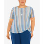 Plus Size Scenic Drive Striped Twist Hem Top with Necklace