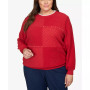 Plus Size Classics Spliced Quilted Pull On Crew Neck Top