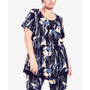 Plus Size Mesh Contrast Print Tunic Top