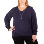 Plus Size Long Sleeve Overlapping Crepe Top with Necklace