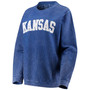 Women's Royal Kansas Jayhawks Comfy Cord Vintage-Like Wash Basic Arch Pullover Sweatshirt