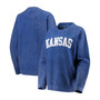 Women's Royal Kansas Jayhawks Comfy Cord Vintage-Like Wash Basic Arch Pullover Sweatshirt