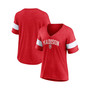 Women's Branded Heathered Red Wisconsin Badgers Arched City Sleeve-Striped Tri-Blend V-Neck T-shirt