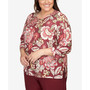 Plus Size Mulberry Street Jacobean Floral 3/4 Sleeve Top