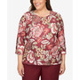 Plus Size Mulberry Street Jacobean Floral 3/4 Sleeve Top