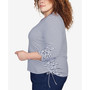 Plus Size Moody Blues Embroidered Split Neck Drawstring Striped Top