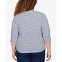 Plus Size Moody Blues Embroidered Split Neck Drawstring Striped Top