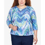 Plus Size Moody Blues Ikat Chevron 3/4 Sleeve Top