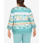 Plus Size Coconut Grove Texture Leaf Stripe 3/4 Sleeve Top