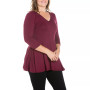 Women's Plus Size Three Quarter Sleeves V-Neck Tunic Top