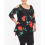 Plus Size Floral Printed Cold Shoulder Tunic Top