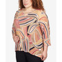 Plus Size Marrakech Abstract Geo Sharkbite Hem 3/4 Sleeve Top