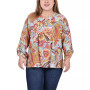 Plus Size Long Roll Tab Sleeve Pintuck Front Blouse