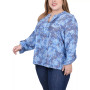 Plus Size Long Roll Tab Sleeve Pintuck Front Blouse
