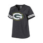 Women's Branded Heather Charcoal Green Bay Packers Plus Size Logo Striped Raglan Notch Neck T-shirt