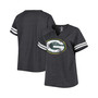 Women's Branded Heather Charcoal Green Bay Packers Plus Size Logo Striped Raglan Notch Neck T-shirt