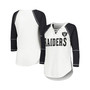 Women's White, Black Las Vegas Raiders Rebel Raglan Three-Quarter Sleeve Lace-Up V-Neck T-shirt