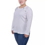 Plus Size Long Sleeve Ribbed Button Detail Top