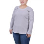 Plus Size Long Sleeve Ribbed Button Detail Top