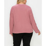 Plus Size Brushed Waffle Crew Button Long Sleeve Top