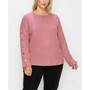 Plus Size Brushed Waffle Crew Button Long Sleeve Top