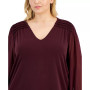 Plus Size Pleated-Shoulder Chiffon-Sleeve Top