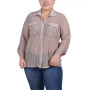 Plus Size Long Roll Tab Sleeve Burnout Knit Top