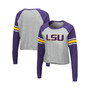Women's Heathered Gray, Purple LSU Tigers Decoder Pin Raglan Long Sleeve T-shirt