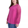 Plus Size Knit Crepe Top with Long Lace Balloon Sleeves