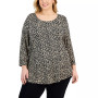 Plus Size 3/4 Sleeve Serena Abstract-Print Top, Created for Macy's