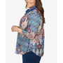 Plus Size Autumn Weekend Medallion Patch Tie Sleeve Button Up Top