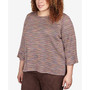 Plus Size Autumn Weekend Space Dye Stripe Flutter Sleeve Top