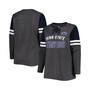 Women's Heather Charcoal, Navy Penn State Nittany Lions Plus Size Stripe Lace-Up V-Neck Long Sleeve T-shirt