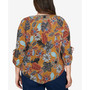 Plus Size Autumn Weekend Floral Melange Puff Print V-neck Top
