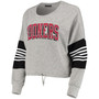 Women's Heathered Gray Oklahoma Sooners Real MVP French Terry Tri-Blend Striped Pullover Sweatshirt