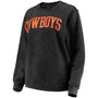 Women's Black Oklahoma State Cowboys Comfy Cord Vintage-Like Wash Basic Arch Pullover Sweatshirt