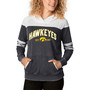 Women's Charcoal and White Iowa Hawkeyes Blitz Sleeve Striped Blocked Raglan Hoodie