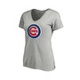 Women's Branded Heathered Gray Chicago Cubs Core Official Logo V-Neck T-shirt