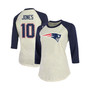 Women's Threads Mac Jones Cream, Navy New England Patriots Player Name and Number Raglan 3/4-Sleeve T-shirt