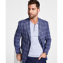 Men's Classic-Fit UltraFlex Stretch Blue Plaid Sport Coat
