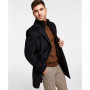 Men's Classic-Fit Navy Solid Double-Breasted Overcoat with Attached Bib