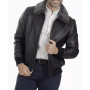 Men's Removable-Collar Leather Bomber Jacket