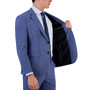 Men's Modern-Fit Stretch Mid Blue Micro-Houndstooth Wool Suit Jacket