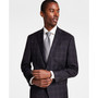 Men's Classic-Fit Wool Stretch Charcoal/Brown Plaid Suit Jacket