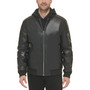 Men's Faux-Leather Bomber Jacket with Rib-Knit Trim