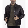 Men's Classic Leather Snap-Front Trucker Jacket