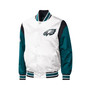 Men's White Philadelphia Eagles Throwback Warm Up Pitch Satin Full-Snap Varsity Jacket