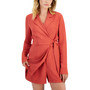 Juniors' Notched Collar Side-Tie Skort Romper