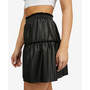 Women's Smocked Waist Faux Leather 2 Tier Mini Skirt