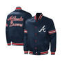Men's Navy Atlanta Braves Midfield Satin Full-Snap Varsity Jacket